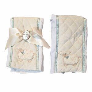 Lot of 2 Bearington Baby Little Lamby Lamb Burp Cloth 14" X 18" NEW